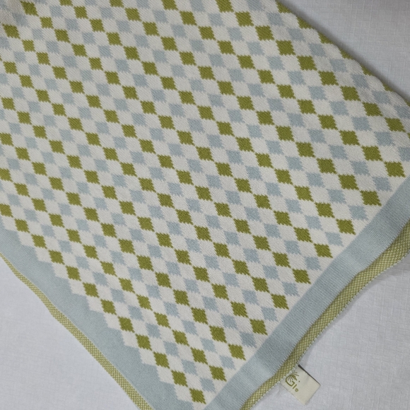 MCI Other - MCM Baby Blanket Knit‎ Argyle Blue Green White Soft Cozy Cottagecore Retro Vibes